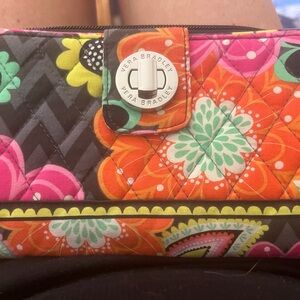 Ziggy Zinnia Vera Bradley Pink and Orange Quilted Wallet with Turnlock Closure